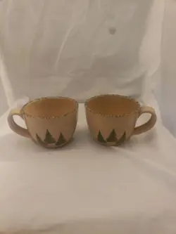 THREE RIVERS POTTERY GREEN PINE TREE BROWN COFFEE MUG TREES CUP VINTAGE 1998 LOT
