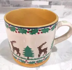 VINTAGE NICHOLAS MOSSE REINDEER HOLLY SPONGEWARE POTTERY MUG CUP IRELAND
