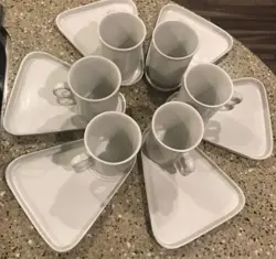 RARE VTG BENNINGTON POTTERS VT 1340/1341 TRIGGER MUGS TRIANGLE SNACK TRAYS SET 6