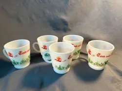 VINTAGE TOM AND JERRY EGG NOG MILK GLASS FOOTED HOLIDAY CUP SET OF 5 HAZEL ATLAS