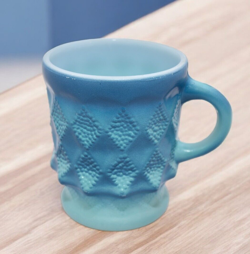 VTG ANCHOR HOCKING FIRE KING KIMBERLY BLUE OMBRE DIAMOND COFFEE CUP MUG USA