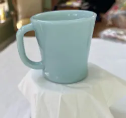 VINTAGE FIRE-KING OVEN WARE DELPHITE TURQUOISE BLUE GLASS D-HANDLE  MUG MCM USA