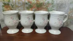SET (4) PFALTZGRAFF TEA ROSE FOOTED PEDESTAL COFFEE TEA CUP MUG USA VINTAGE