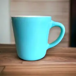 VINTAGE HAZEL ATLAS TURQUOISE MILK GLASS COFFEE MUG MIND CENTURY MODERN