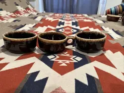 VINTAGE HULL POTTERY BROWN DRIP GLAZE SOUP BOWLS/MUGS -SET OF 3-