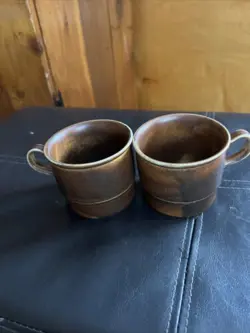 PORSGRUND NORWAY VINTAGE BROWN GLAZED MUGS A SET OF 2 BOHO NEUTRAL MINIMALIST