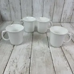 CORNING USA WINTER FROST WHITE D HANDLE COFFEE CUPS MUGS VTG SET OF 4