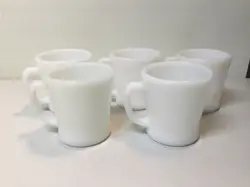 VINTAGE ANCHOR HOCKING FIRE KING WHITE COFFEE MUG CUP  D-HANDLE SET OF 5