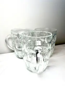 VINTAGE SET OF 3 ARCOROC FRANCE BARREL MUGS THUMBPRINT CLEAR GLASS MARKED
