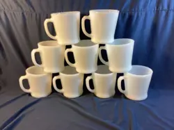 ANCHOR HOCKING FIRE KING COFFEE MUGS/CUPS WHITE MILK GLASS VINTAGE LOT OF 9