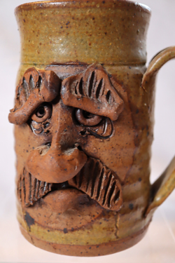 VINTAGE BOMBENGER SIGNED ART POTTERY STONEWARE OLD MAN FACE MUG...UNIQUE!