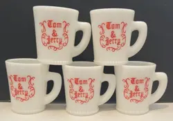 VINTAGE MCKEE MILK GLASS TOM & JERRY MUG SET OF 5