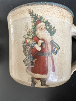 VTG MONROE SALT WORKS POTTERY SANTA WITH CHRISTMAS TREE COFFEE CUP #K