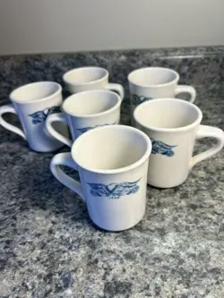 VINTAGE SYRACUSE CHINA RESTAURANT WARE SET OF 6 BLUE EAGLE 1776 USA COFFEE CUPS
