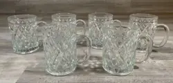 SET OF 6 VINTAGE PAUL SEBASTIAN 24% LEAD CRYSTAL GLASS MUGS DIAMOND CRISS CROSS