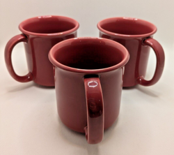 VINTAGE SET OF 3 CROWN CORNING RED COFFEE CUP MUG 3.75'' TALL D HANDLE