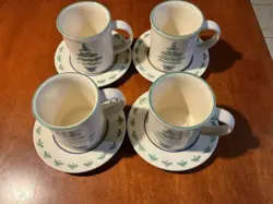 4 SETS VINTAGE MUGS AND SAUCERS, NORDIC CHRISTMAS BY PFALTZGRAFF