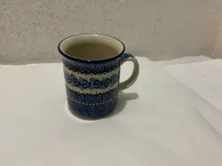 VTG. BOLESLAWIEC, POLAND CERAMIC GLAZE ART POTTERY MUG