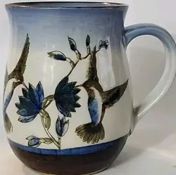 VTG OTAGIRI HUMMINGBIRD COFFEE/TEA MUG ART POTTERY 6OZ CERAMIC COBALT EUC