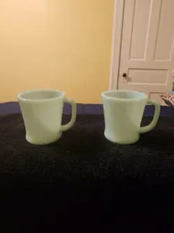 VINTAGE FIRE KING OVEN WARE DELPHITE BLUE D HANDLE COFFEE MUGS MADE IN USA