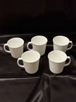 CORNING USA WINTER FROST WHITE D HANDLE COFFEE CUPS MUGS VTG SET OF 5