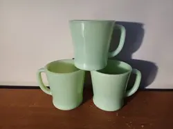 LOT OF 3 VINTAGE FIRE KING OVEN WARE JADEITE GREEN D HANDLE GLASS MUG USA