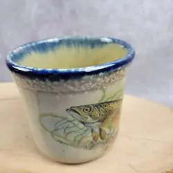 MONROE SALT WORKS STONEWARE POTTERY TROUT FISH RUSTIC MUG CUP VINTAGE MAINE L