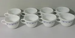 CORNING CORELLE  PYREX MORNING BLUE COFFEE TEA CUPS / MUGS SET OF 8 VINTAGE