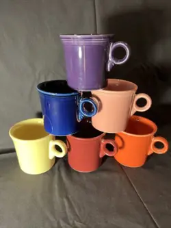 VINTAGE SET OF 6 FIESTA WARE COFFEE MUGS RING HANDLE HOMER LAUGHLIN HLC USA CUP