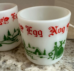VTG 1950S HAZEL ATLAS MILK GLASS CHRISTMAS VICTORIAN EGG NOG CUP MUGS SET 5