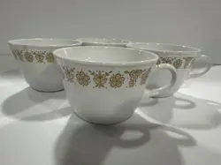 VINTAGE CORELLE PYREX BUTTERFLY GOLD COFFEE TEA CUPS MUGS S SET OF 4