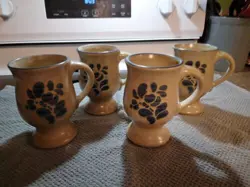 4 VINTAGE PFALTZGRAFF FOLK ART PEDESTAL MUGS/CUPS 5