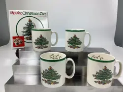 VINTAGE SPODE CHRISTMAS TREE TOM & JERRY SET OF 4 MUG SET ENGLAND S3324 WITH BOX