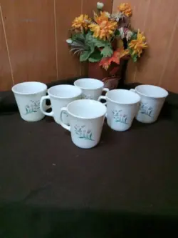CORNING WARE COFFEE MUGS ROSEMARIE DESIGN VINTAGE SET OF 6 PRE-OWNED