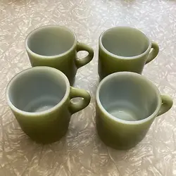 VTG SET OF 4 ANCHOR HOCKING FIRE KING AVOCADO GREEN COFFEE MUGS NOS