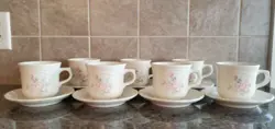 VINTAGE PFALTZGRAFF TEA ROSE PATTERN CUPS AND SAUCERS SET OF 7 VGUC