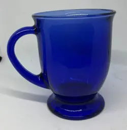 VINTAGE ANCHOR HOCKING COBALT BLUE GLASS FOOTED COFFEE/TEA MUGS 16 OZ