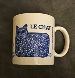VTG LE CHAT MUG TAYLOR & NG BLUE CAT MOUSE YARN JAPAN LARGE HANDLE 14 OZ 1978