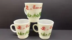 VINTAGE SET OF 3 TOM AND JERRY EGG NOG MILK GLASS FOOTED HOLIDAY CUPS