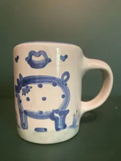 VINTAGE MA HADLEY STONEWARE POTTERY BLUE PIG 