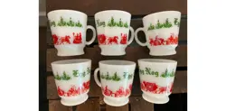 HAZEL ATLAS - EGG NOG MILK GLASS MUGS - VINTAGE CHRISTMAS - SET OF 6 - GREAT!