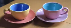 VINTAGE (2) LINDT-STYMEIST COLORWAYS COFFEE CUP MUGS MULTICOLOR 