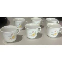 CORNING SPRING MEADOW COFFEE CUPS SET OF 6 MADE IN USA VINTAGE
