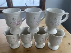 VINTAGE PFALTZGRAFF TEA ROSE MUGS PEDESTAL FOOTED COFFEE CUPS MADE IN USA