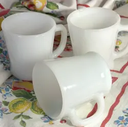 FIRE KING ANCHOR HOCKING MILK GLASS MUGS CUPS (3) D HANDLE VINTAGE