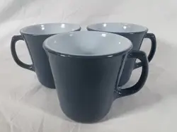 SET OF 3 VINTAGE PYREX SLATE BLUE COFFEE MUG CUPS MILK GLASS 8OZ D HANDLED 1970S