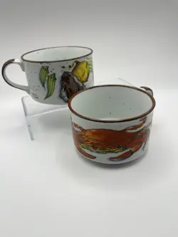 D H HOLMES SOUP MUG SHRIMP/CRAB 14OZ GUMBO BOWL SET OF 2 VINTAGE