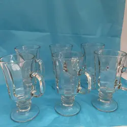 SET OF 4 VTG LIBBEY IRISH COFFEE MUGS CLEAR GLASS