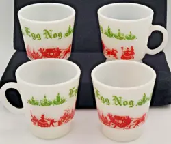 4 MCM 1950S HAZEL ATLAS MILK GLASS CHRISTMAS VICTORIAN EGG NOG CUPS MUGS VINTAGE
