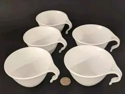 VTG CORELLE CUPS BY CORNING LIVINGWARE WINTER FROST WHITE HOOK HANDLE 5 TEA MUGS